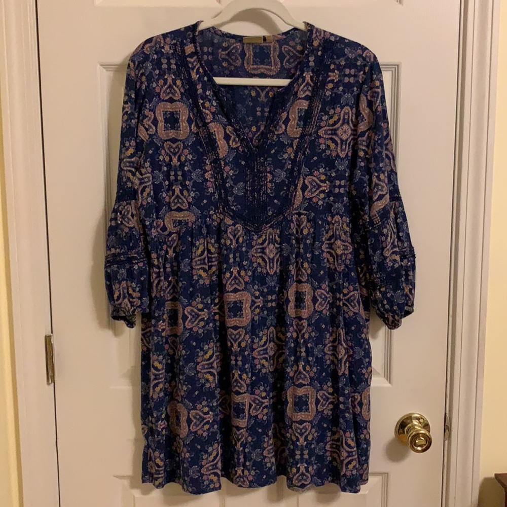 True Craft Blue & Pink Peasant Tunic Dress